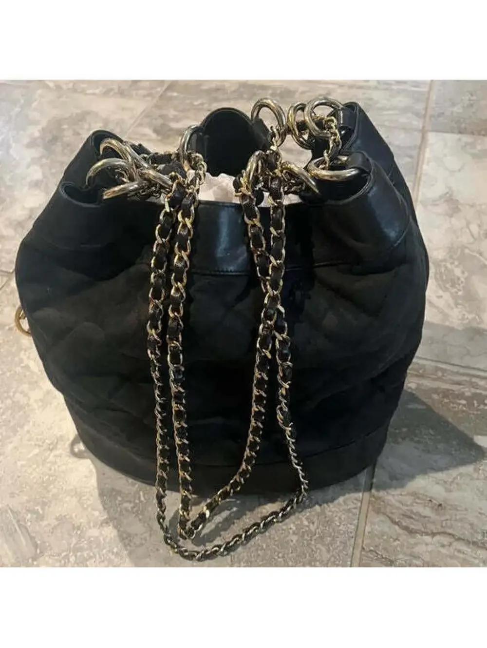 Chanel Black Canvas CC Chain Bucket Bag - Made in Italy - Rare Piece